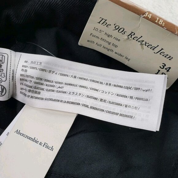 Abercrombie Fitch 90s Relaxed Jean Women 34/18S Short Black Front Vent High Rise - Picture 10 of 12